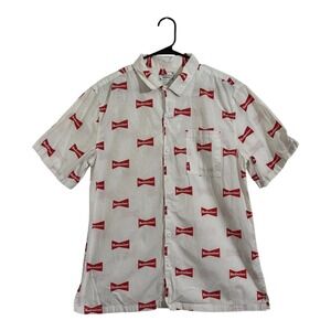 Budweiser BeenTrill Short Sleeve Button Down Shirt White Red Logo Men's Medium